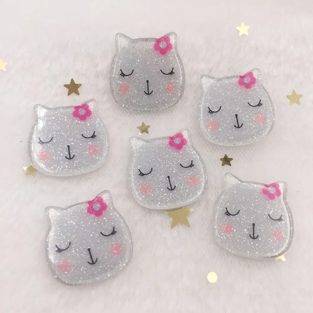 

10pcs Glitter Colorful Cute Grey Cat Flat Back Rhinestone Acrylic Sheet Miniature Pattern Applique DIY Scrapbook Ornaments