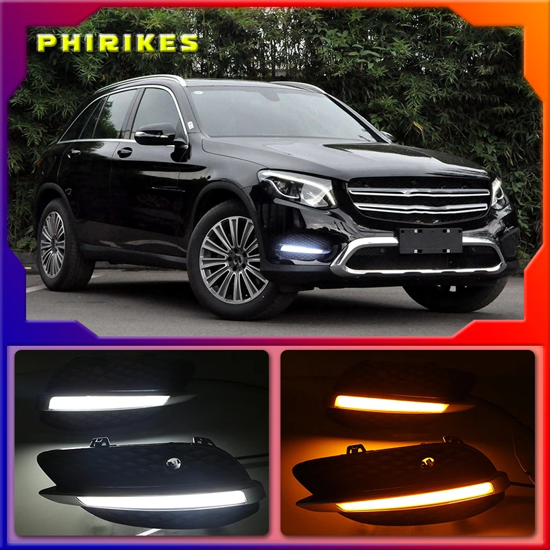 

2Pcs LED DRL Daytime Running Lights Front Fog Light Lamp For Mercedes Benz GLC X205 2015 2016 daylight car styling
