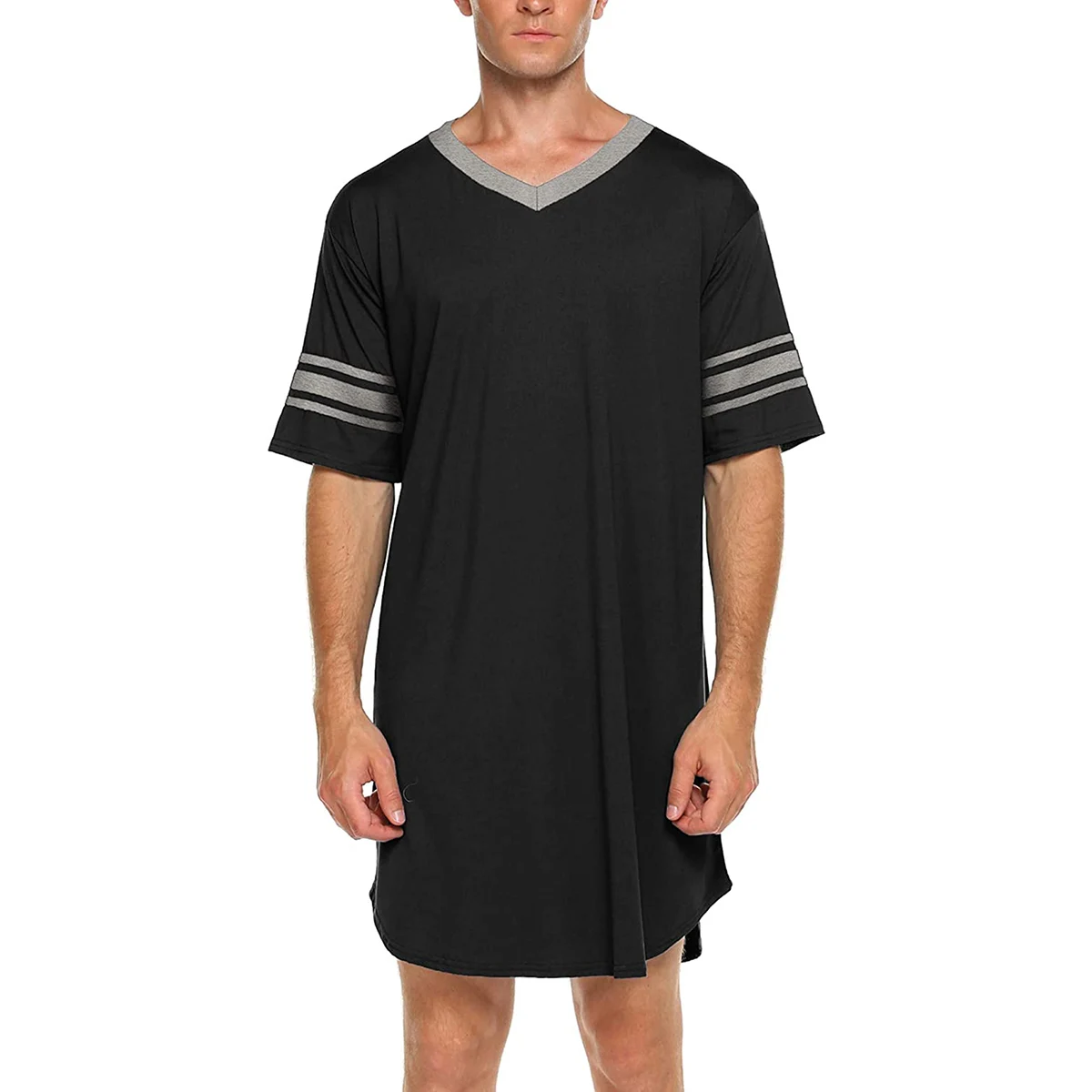Men Cotton Nightshirt Sleep Tops Short Sleeve V-neck Soft Loose Nightwear Sleepwear Casual Homewear Summer Male Nightdress Mens Nightdress