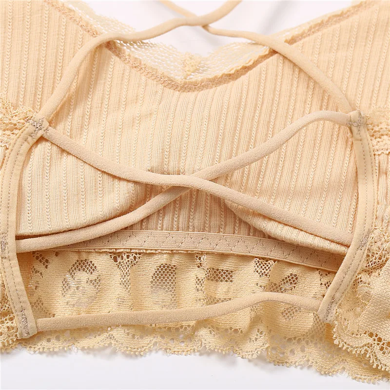 Padded Cotton Bra Sexy Letter Women Wireless Underwear Full Cup Lace Bras For Women Fashion 5 Colors Wire Free Backless Lingerie