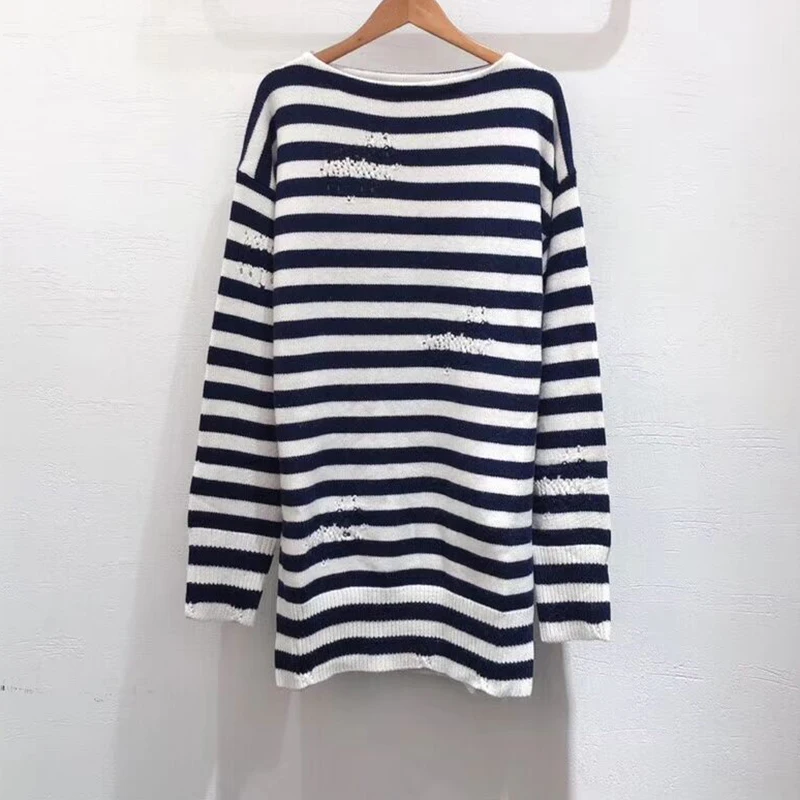 

Autumn winter women's sweater dress 2019 Knitting striped wool collar long sleeve high quality long sweater Puller sweater dress