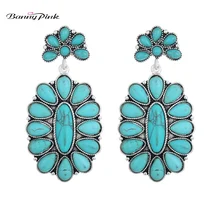 Banny розовый богемский полный камень Эффектные серьги для женщин индийский цветок свадебный камень Люстра Серьги Геометрические серьги