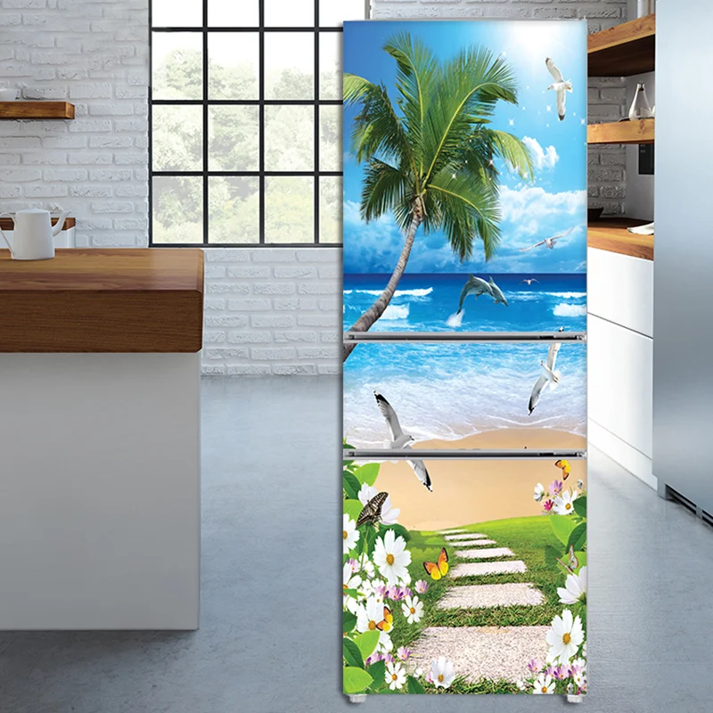 Wall Stickers 28 Styles For Choice Beach Scenery Refrigerator Sticker Peel & Stick Waterproof Double Door Freezer Cupboard Decor Art Mural wall stickers self adhesive stickers vinyl stickers self adhesive wall stickers vinyl wall stickers chalkboard stickers chalkboard wall stickers