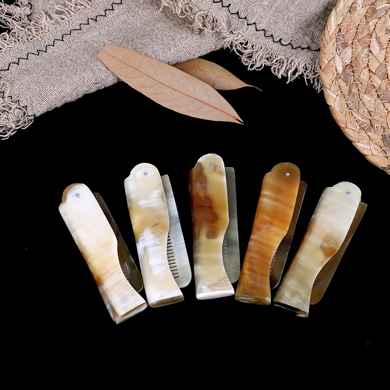 1Pc Foldable Yak Horn Comb Pocket Clip Portable Comb Hairdressing Moustache Beard Styling Tool Hair Care Tools Random