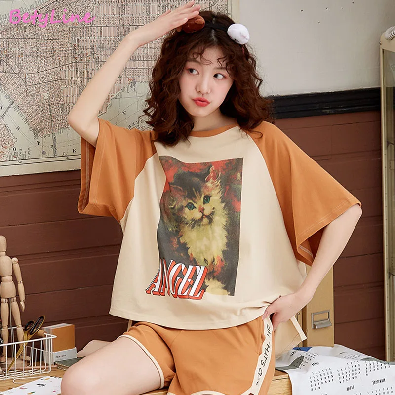 

2019 New Spring Women Ladies Pajamas Suit Home Wear Fashion Short Sleeve Comfortable Girl Pijamas Mujer Sleepwear
