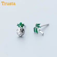 Trusta, 925 пробы, серебряные ювелирные изделия, модные асимметричные серьги-гвоздики с фруктами, ананасами, кокосовыми деревьями для дочек, девочек, DS880