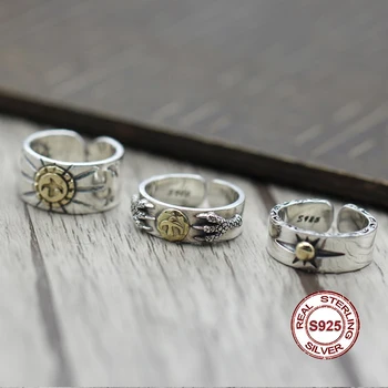 

S925 Sterling Silver Ring in Indian style retro point gold to create Personality classic feather series Send a gift to love