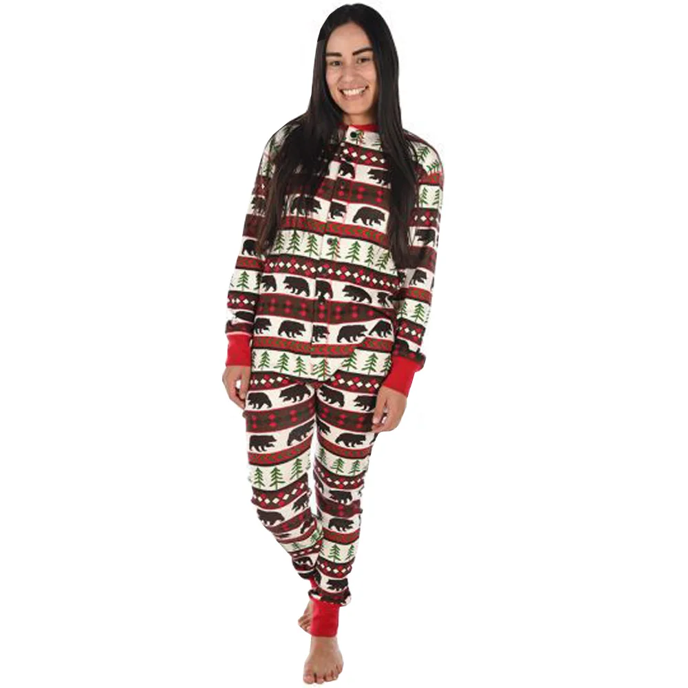 Комбинезон с круглым вырезом, пуговицами и рождественским принтом, семейный пижамный комплект, коллекция года, одежда на год, повседневные пижамные костюмы в полоску с длинными рукавами - Цвет: 2795-Mom