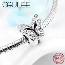 Серебряные бусины 925 пробы красивая бабочка летающие силиконовые раздельные бусины, Установка Pandora Шарм браслет ювелирных изделий