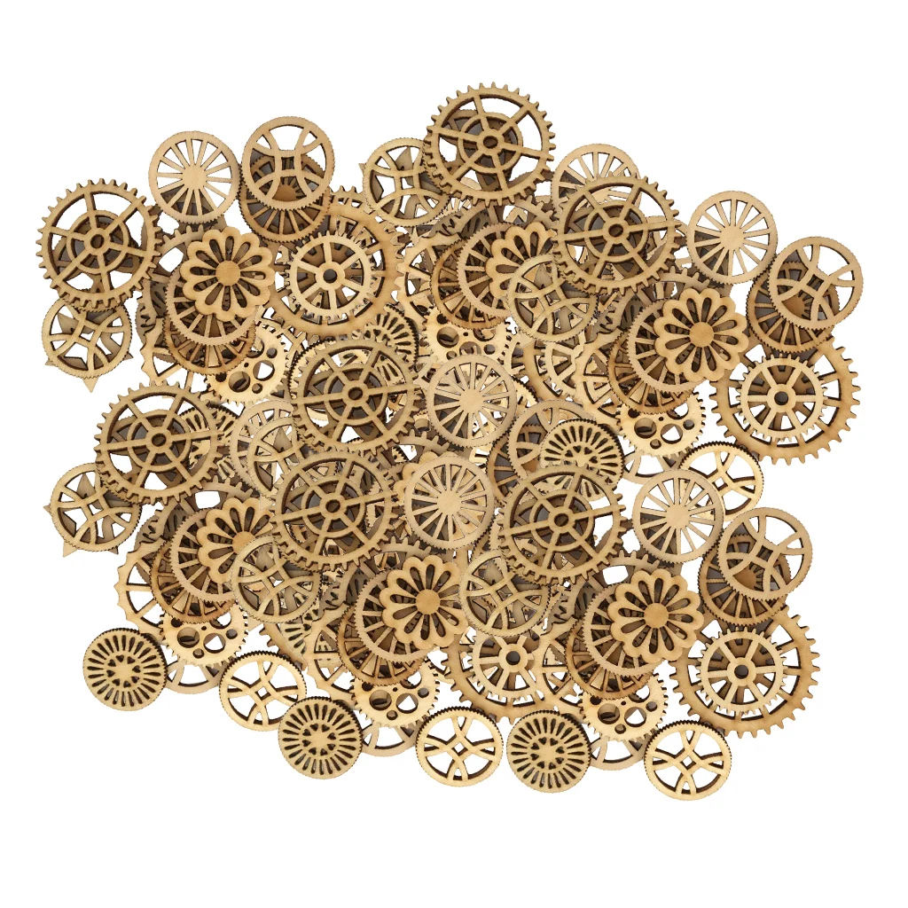 

100 Pieces Assorted Size Blank Unfinished Wooden Gear Embellishment for Wedding Party Christmas Card Making Scrapbook DIY Craft