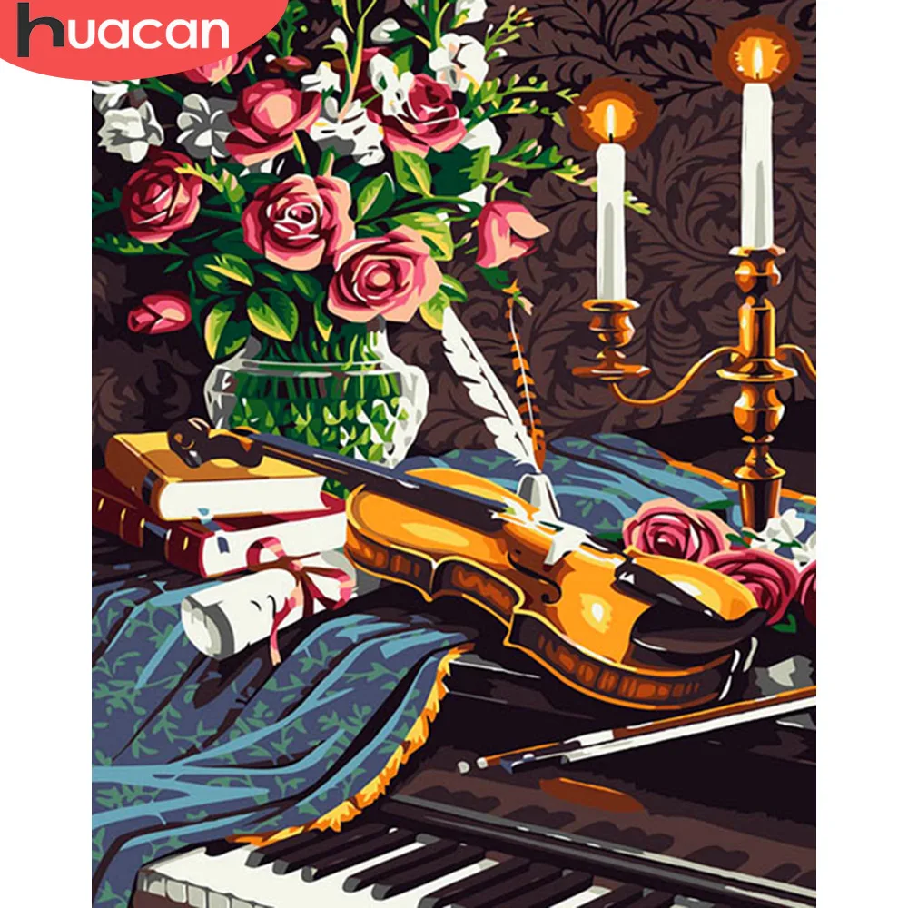 

HUACAN Oil Painting Rose Flowers Kits Drawing Canvas HandPainted DIY Pictures By Numbers Piano Home Decoration Gift SZGD513