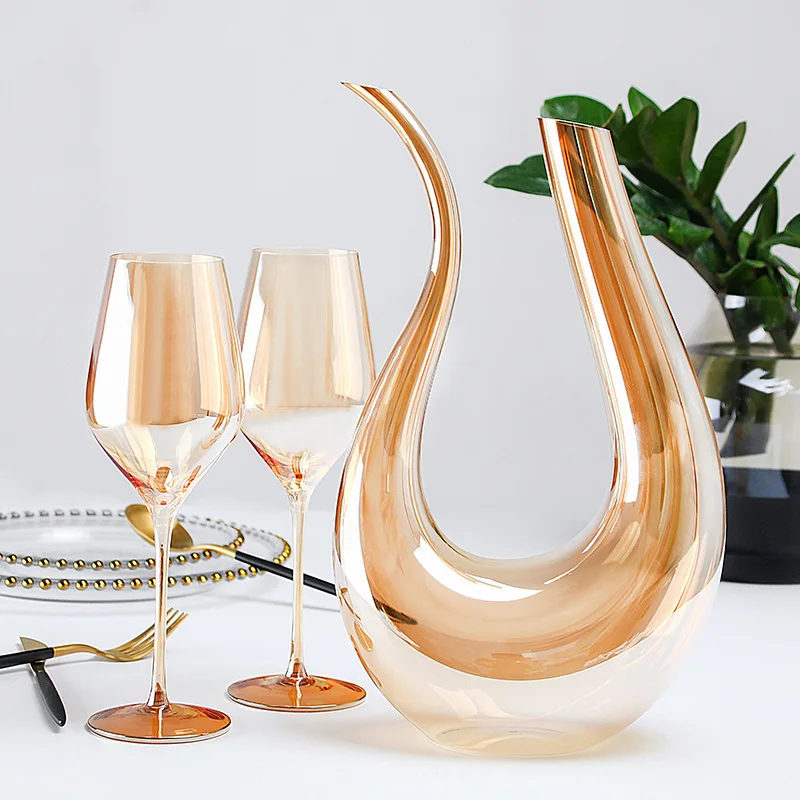 Creative 2 Styles 1500-2000ml Wine Decanter U-Shaped Pot-Bellied-Shape Plating Gold Separator Crystal Glass Pourer Bar Gift |