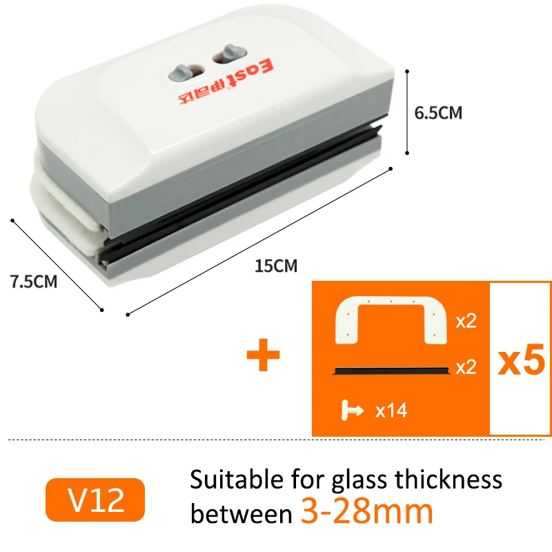 Щетка для чистки стекол восточных окон двухсторонняя Магнитная щетка для мытья окон щетка для мытья стекол чистящее средство 3-28 мм Очиститель - Цвет: V12 and Spare Parts
