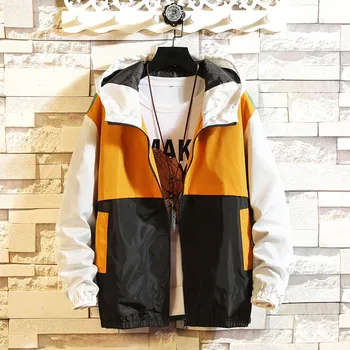 

Men's Casual Fashion Loose Color Collision Patchwork Hoodie Thin Jacket Coat Tracksuit Coat Men Hip Hop Streetwear Jacket Y10.31