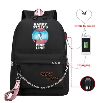 

New Teenager Girls boys USB charging Backpack Harry Styles Backpack Casual Boys Student Backpack patter Print School bag
