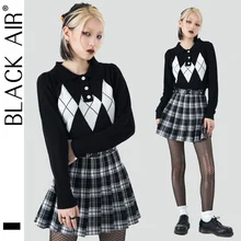

BLACKAIR Korean fashion rhombus POLO knitted sweater girl sweet casual pullover street womens fall/winter cropped sweaters GMY08