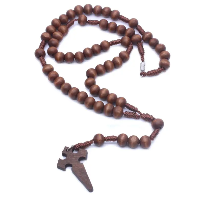 Деревянные молитвенные бусины Иисуса 6 мм четки крест ожерелье кулон тканые веревки цепи ювелирные изделия аксессуары церковные принадлежности