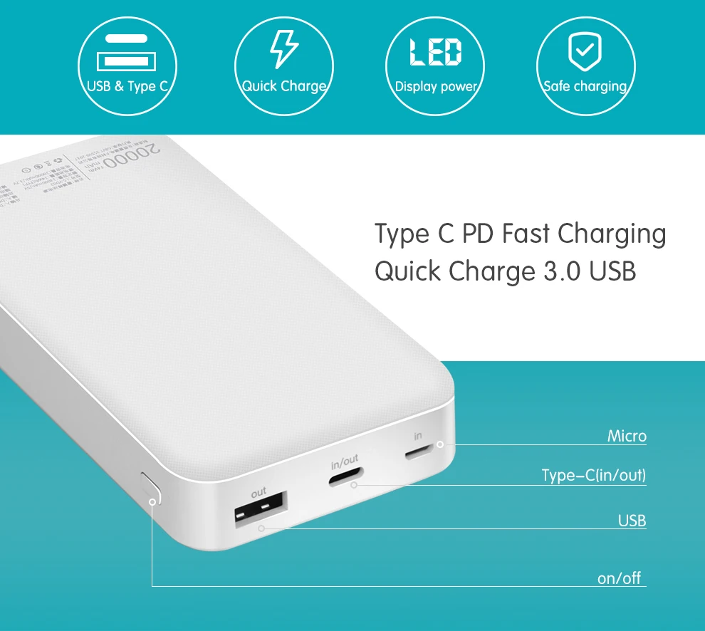 Leise power Bank 20000 мАч портативное зарядное устройство USB power Bank Внешнее зарядное устройство для samsung IPhone HUAWEI Xiaomi