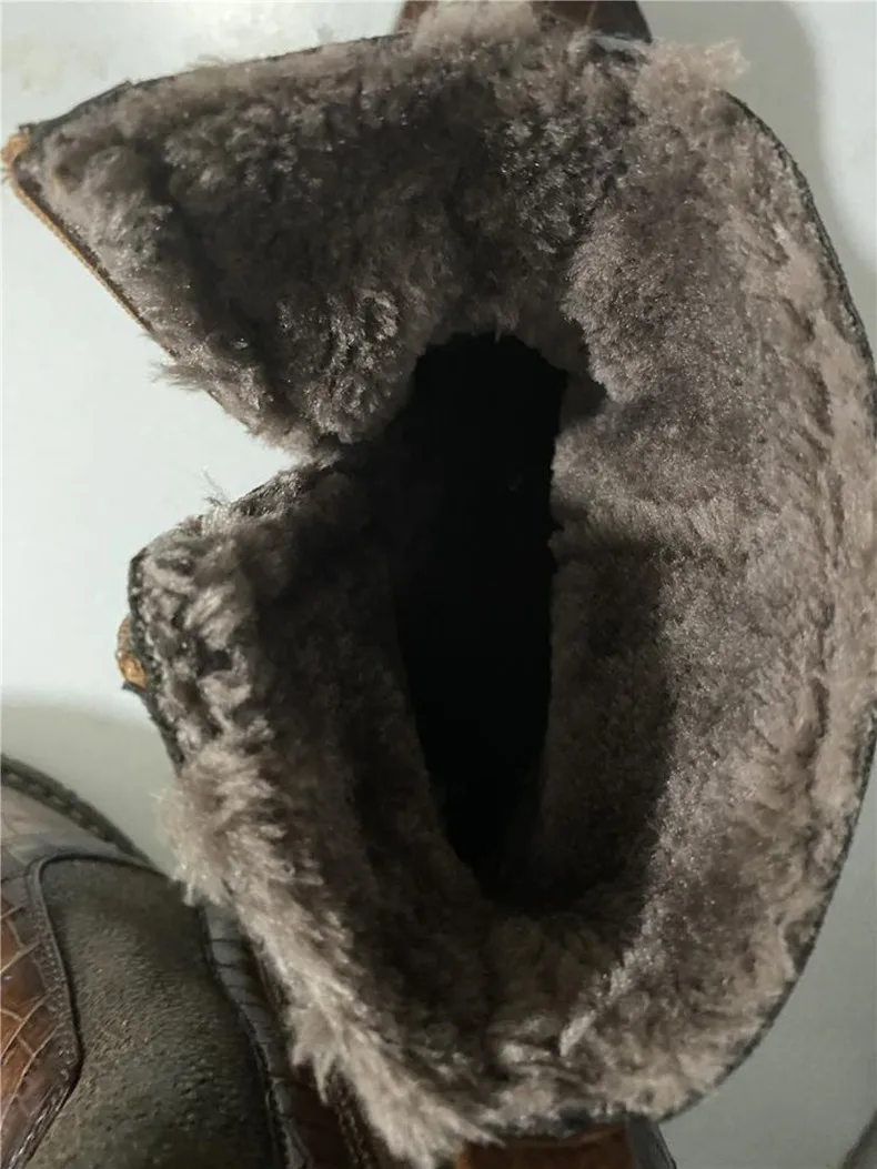 Men Genuine Leather Boots Fur Anckle Boots Plush Warm Winter Boots Genuine Leather Pointed Toe Boots Men Business Formal Boots (4)