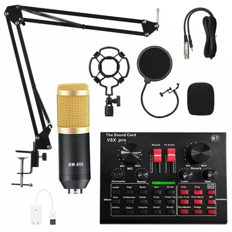Микрофон BM 800 со звуковой картой V8 Pro профессиональный конденсаторный микрофон BM800 для ПК подкастов игр TikTok