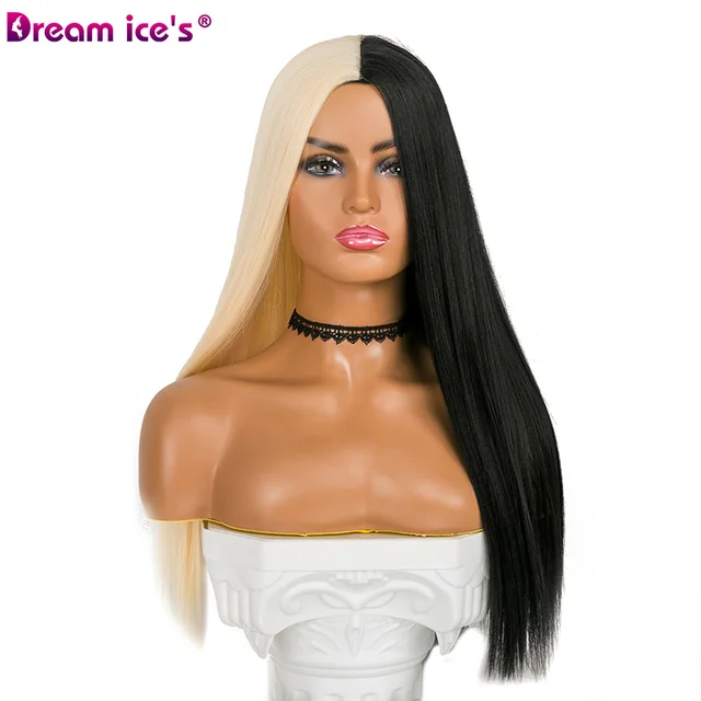 Synthetic Straight Half Black and Half White 21 Inch Long Hair Party Wigs  for Women Cosplay Event Dream ice's - AliExpress Hair Extensions & Wigs