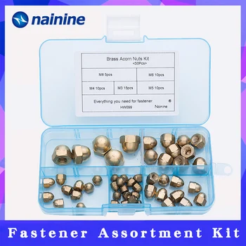 

50Pcs/set DIN1587 M3 M4 M5 M6 M8 Brass Cap Hex Nuts Decorative Dome Head Cover Semicircle Acorn Nut Assortment Kit HW099