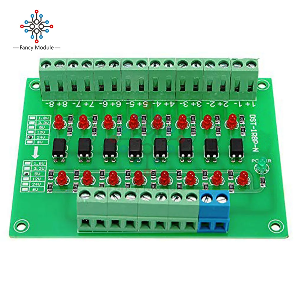 Diymore DST-1R8P-N 8 канальная оптопара 24 В до 5 В изоляционный модуль ПЛК уровень сигнала преобразователь напряжения для Arduino