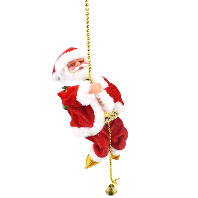 Electric Animated Climbing Santa Claus on Beads Chain Musical Moving Figure  Christmas Ornament NSV775