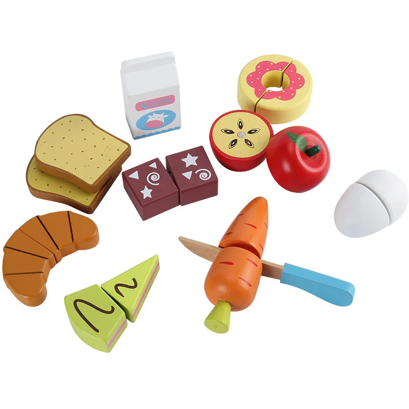 Children's magnetic fruit and vegetable tableware kitchen toy wooden fruit and vegetable combination simulation play house set