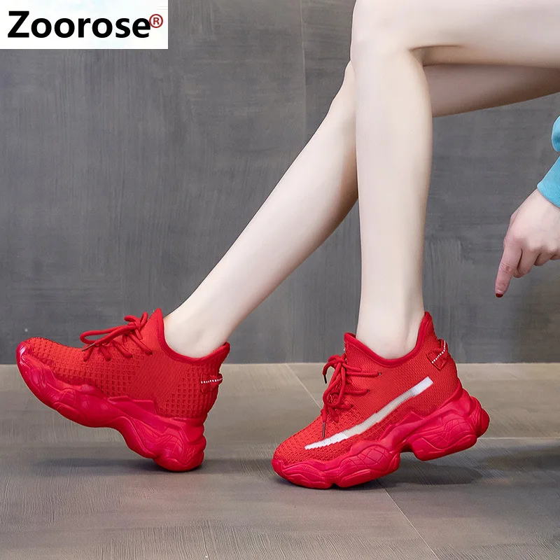 

New Arrivals Shoes Women Sneakers Air Mesh Breathable Increasing-height Sneaker Red Women's Runing Shoes Zapatillas Mujer