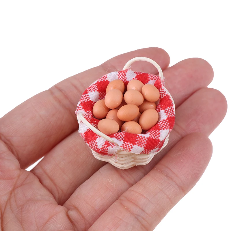 

1/12 Dollhouse Miniature Accessories Mini Retro Rattan Basket Egg Simulation Furniture Model Toys for Doll House Decoration