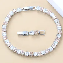 Винтажный стиль Шампанский кубик циркония ювелирные изделия 925 серебро для женщин звено цепи браслет длина 18+ 3 см