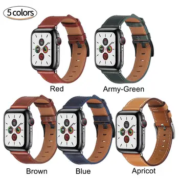 

Oil Skin Double Sides Genuine Leather Strap for Apple Watch 5 44mm 40 Smartwatch iWatch 4 3 2 38 42 Perforating Replacement Band