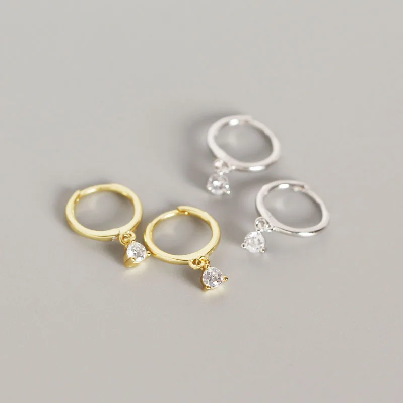 Серьги из стерлингового серебра 925 пробы, модные круглые циркониевые короткий кулон серьги, Пряжка для ушей, милый тренд, ювелирные изделия для девочек