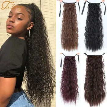 

TALANG Long Afro Kinky Curly Ponytail Synthetic Hair Pieces Ribbon Drawstring Clip on Ponytail Hair Extensions False Hair Pieces