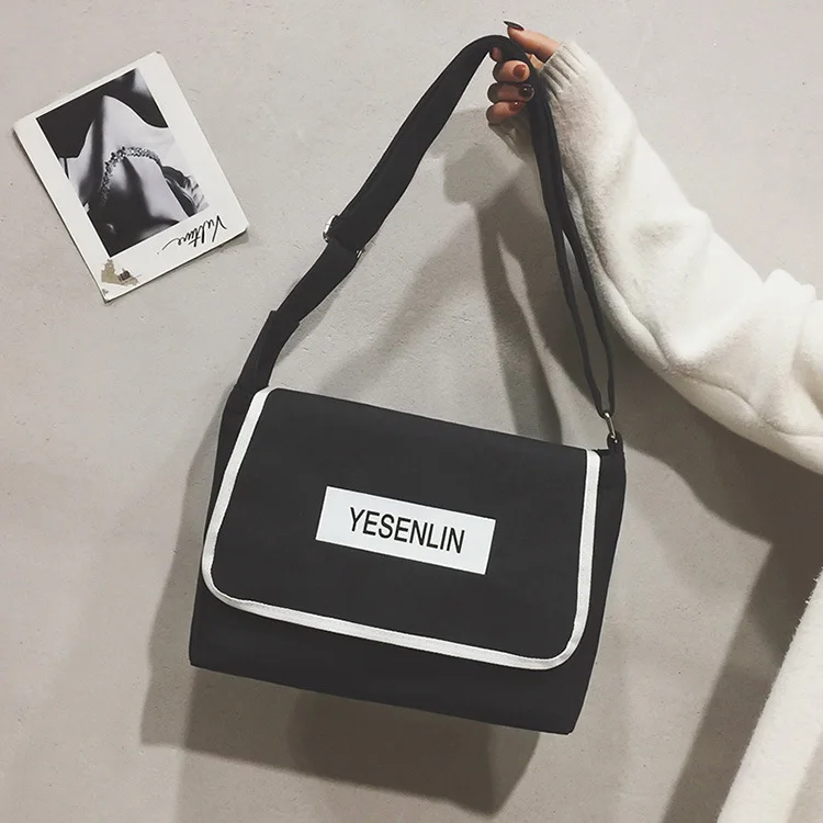 Foreign Trade Canvas Handbag Wholesale Women's Casual Korean-style Single-shoulder Crossbody Bag Lettered Schoolbag Manufacturer