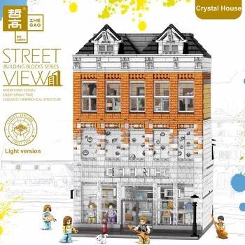 

City Creator Street Set The Crystal House With Light Compatible Lagoing Model Building Kits Blocks Bricks Toys For Children Gift