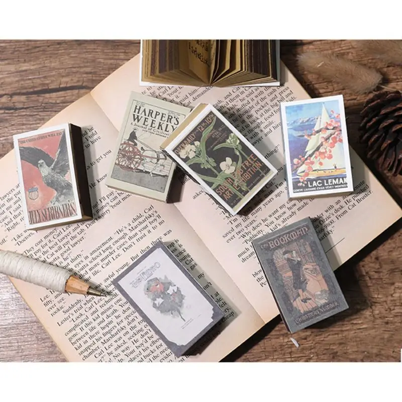 One book with 122 sheets Mini Memo Pad Retro Matchbox Pattern Notebook Tearing Sticky Notepad Office School Stationery Supplies