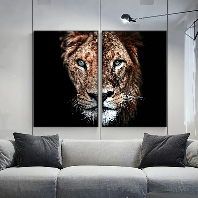 

Lion and Lioness Canvas Paintings on The Wall Art Modern Decorative Posters and Prints Black White Painting Pictures for Living