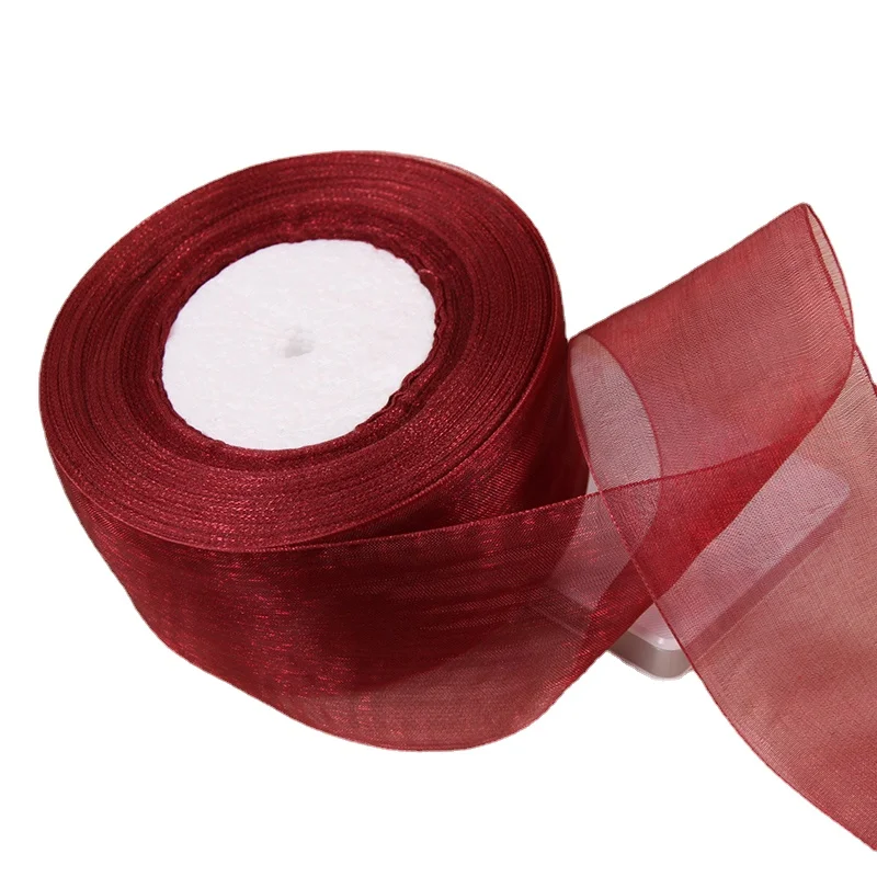 

(50 Yards/roll) 2" 50mm 5cm Organza Stain Ribbon DIY Crafts Wedding Christmas Decoration Party Cake Gift Bow Packaging Ribbon