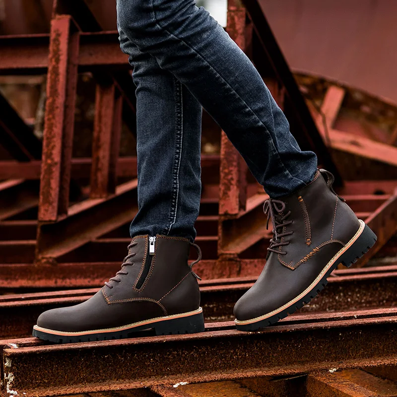 Large size 38-46 Genuine Leather Men Boots Winter Ankle Boots Fashion Lace Up Shoes Men Business Casual High Top Men Shoes