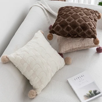 

45x45cm simple warm plain color embroidered plush cushion cover sofa fluffy throw pillowcase waist pillow cover bed
