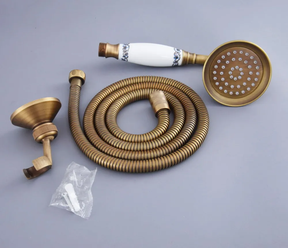 

Antique Brass Bathroom Telephone Shape Hand Spray Bracket Holder Handheld Shower head 1.5m Hand Held Shower Head Hose mhh117