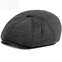 HT2890 береты, Толстая теплая осенне-зимняя шапка для мужчин, папа, шапка с ушками, полосатая восьмиугольная кепка с газетчиком, берет, мужская шапка с клапаном плюща, берет, Кепка