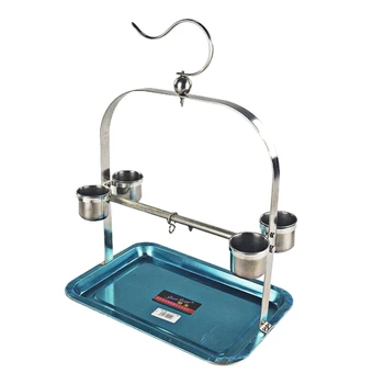 

Bird Perch Parrot Cage Bite Stand Stainless Steel Stand Rack Toy with Feeder Cup