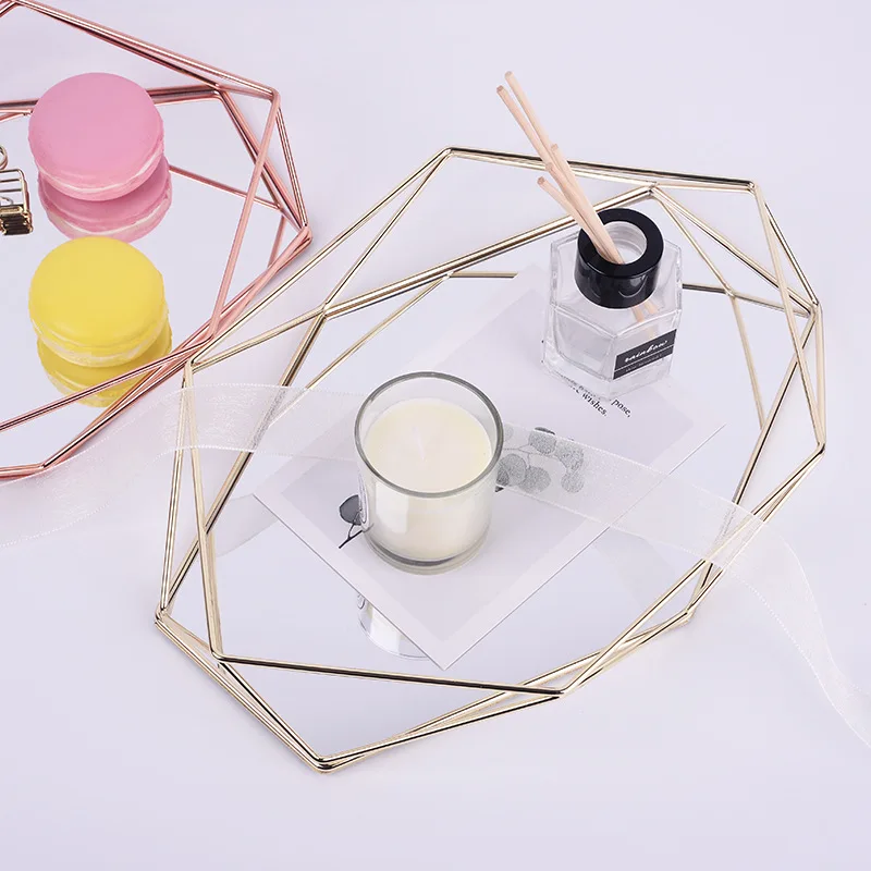 

Nordic Style Glass Copper Geometry Hexagon Storage Basket Boxes Simplicity Style Home Organizer Jewelry Necklace Box