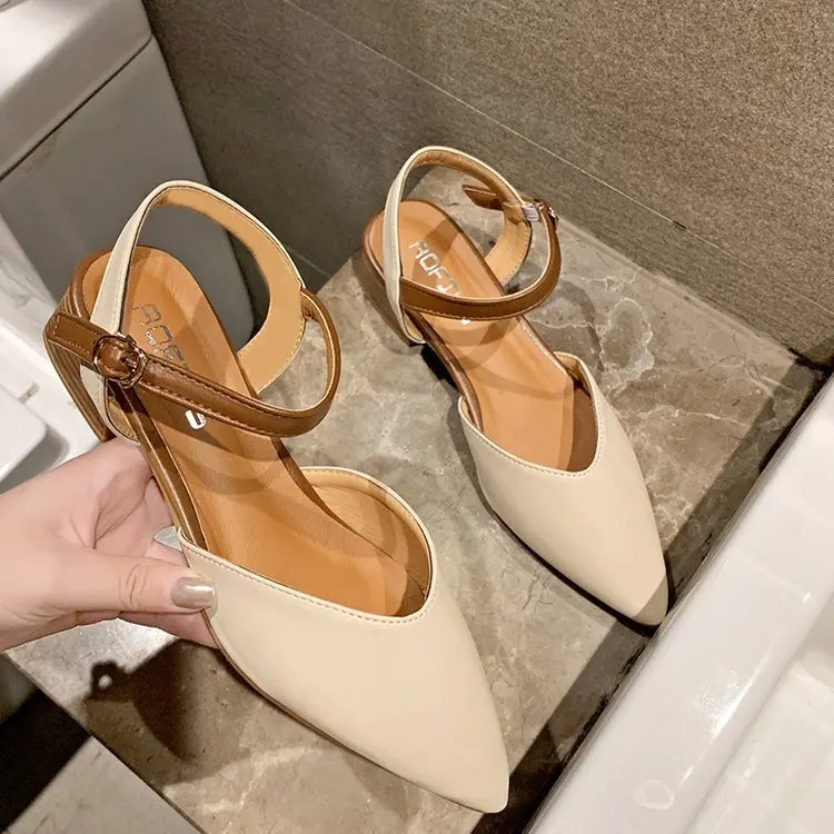 

Closed-toe Sandals Women's Fairy-Style 2019 New Style WOMEN'S Shoes Summer Hallow Sandals Chunky Heel Versatile Pointed-Toe Sand
