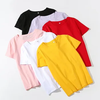 

2020 New Pure Cotton Korea Summer T Shirt Women Loose Casual O-Neck Short Sleeves White Black Tee T-Shirts Womens Clothes