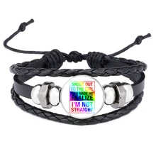 ЛГБТ Би Прайд браслеты гей Прайд кожаные Кнопки для браслета Кнопка Браслеты стекло кабошон рождественские подарки оснастки ювелирные изделия