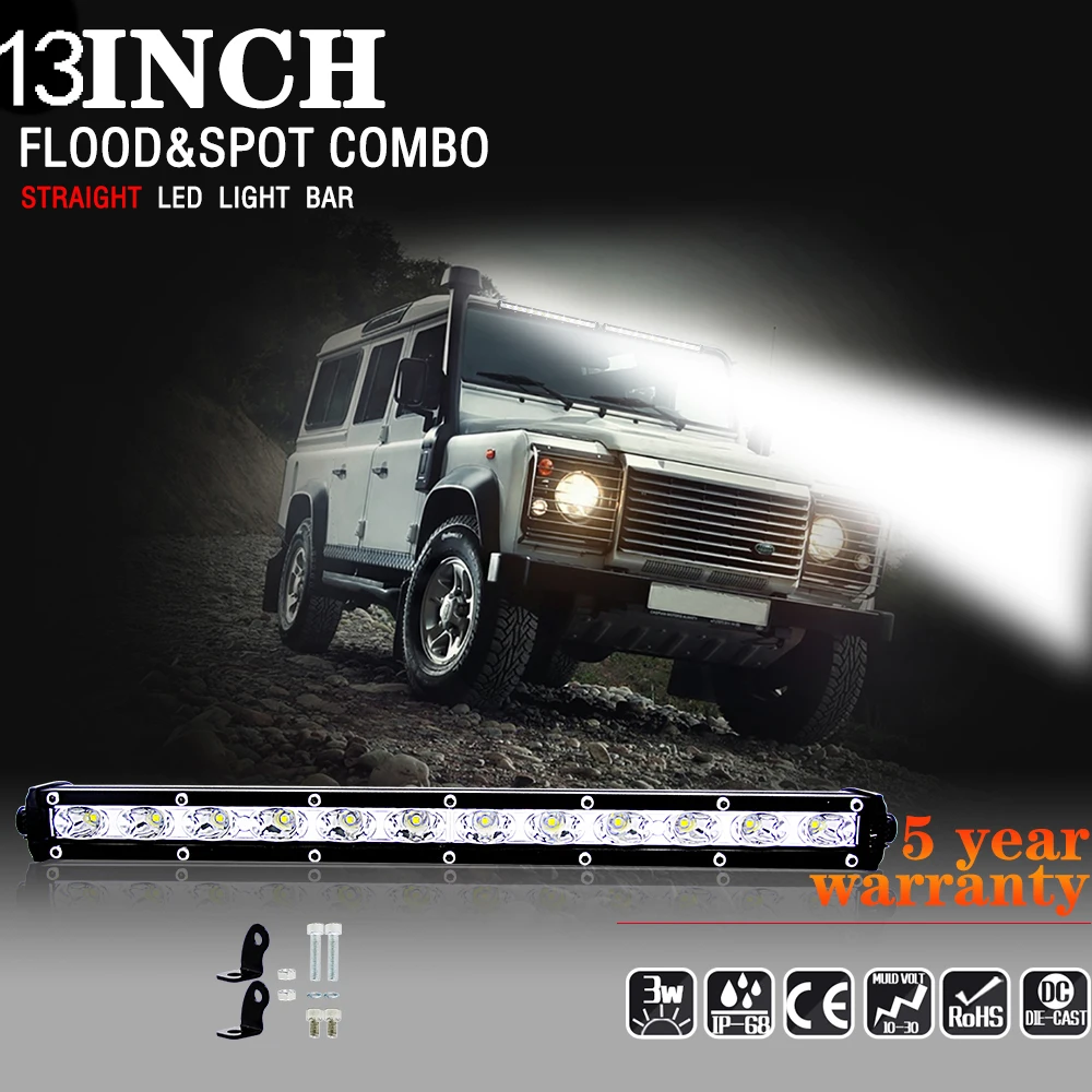 13 дюймов 12 В Led 4x4 внедорожный рабочий светильник Однорядный для 4WD грузовиков SUV ATV 12 В 24 в прицеп мотоцикл 36 Вт внедорожный рабочий светильник